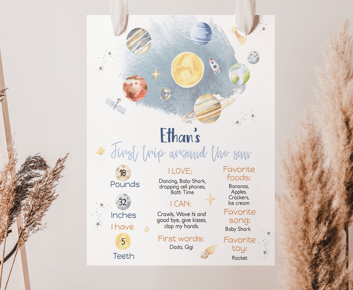 Editable Outer Space Milestone Poster | Planets 1st Birthday Decorations - 39B