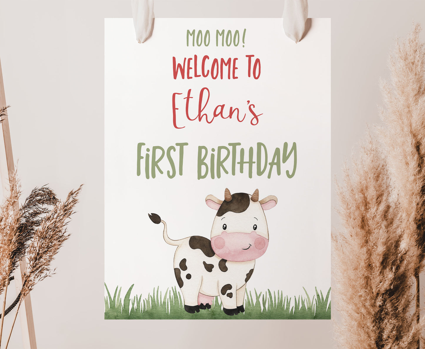 Cow Welcome Sign | Farm Birthday Party Decoration - 11A