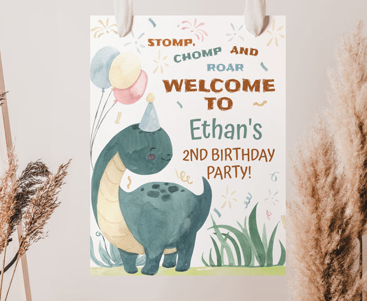 Editable Dinosaur Welcome Sign | Dino Birthday Party Decorations - 08B