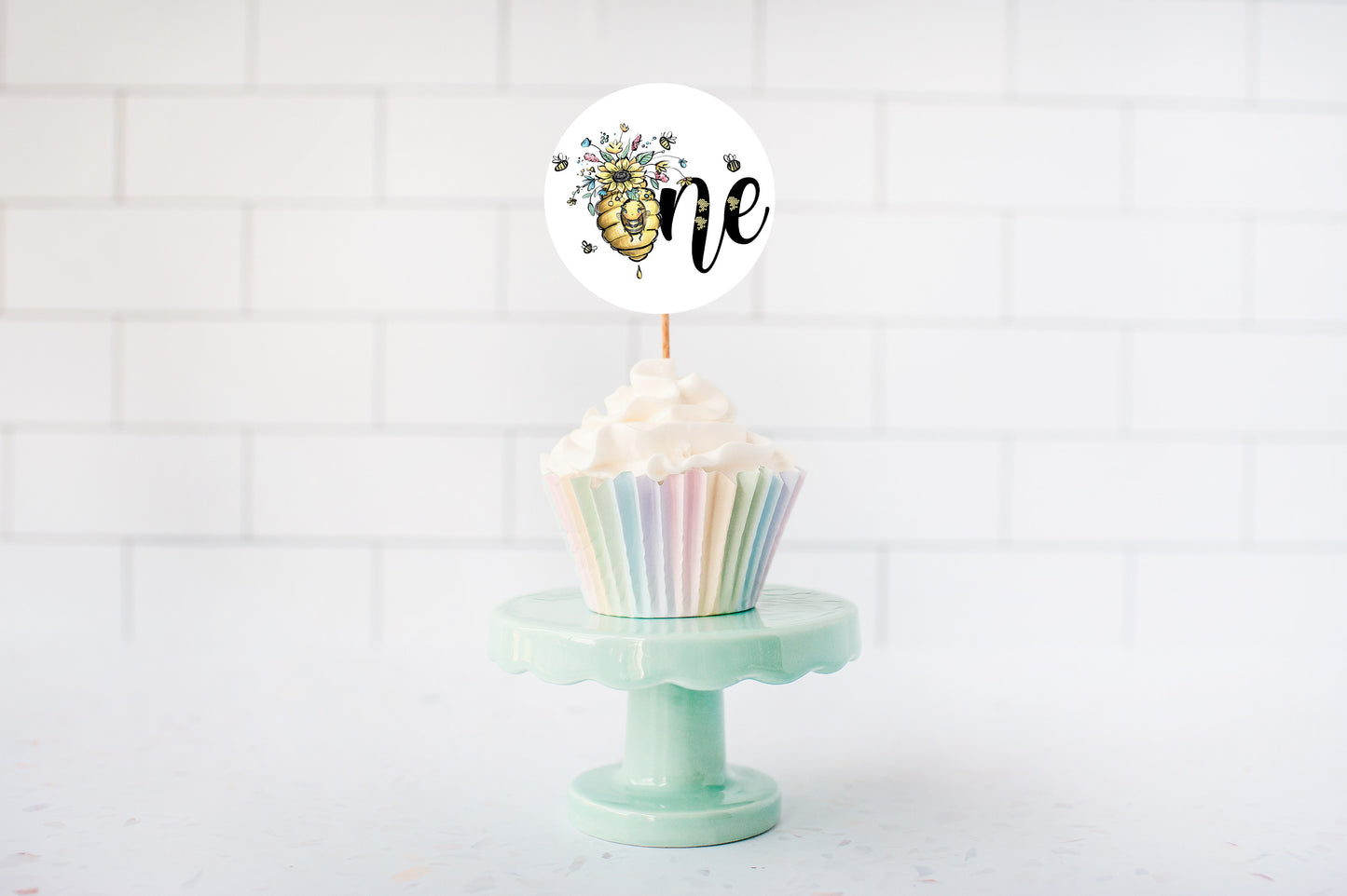 Bee 1st Birthday Cupcake Toppers 2" | Bumble Bee Themed Party Decorations - 61A