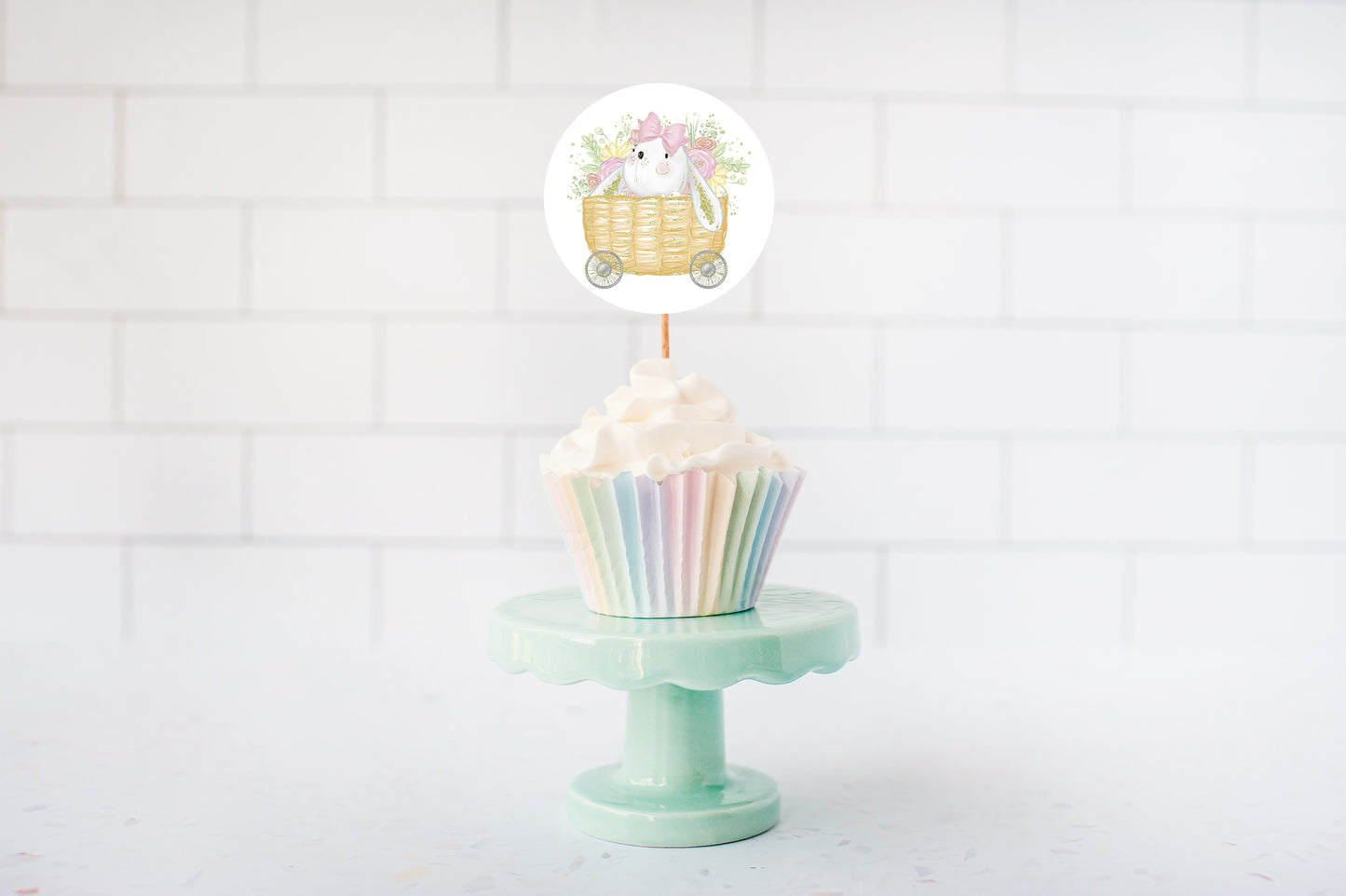 Bunny Baby Shower Cupcake Toppers | Girl Baby Shower Themed Cupcake Picks - 62A