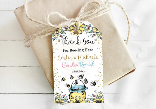 Editable Bee Thank You Tags | Honeycomb Gender Reveal Favor Tags - 61A