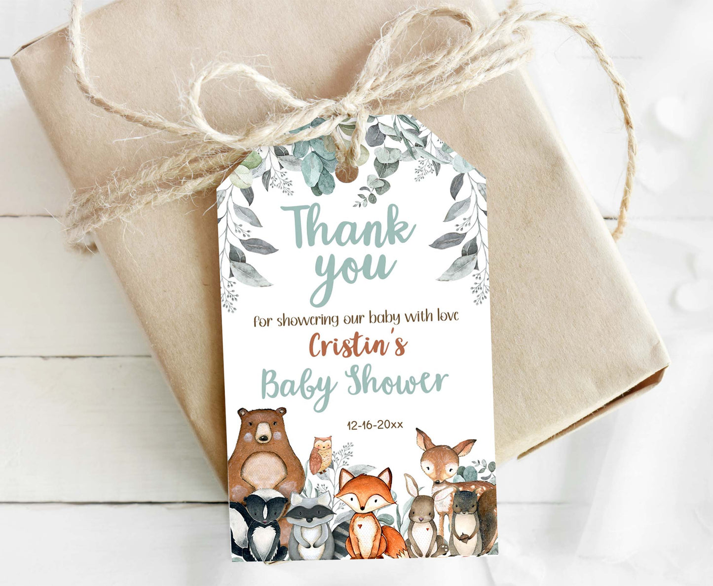 Editable Woodlanad Thank You Tags | Forest Baby Shower Favor Tags - 47J1
