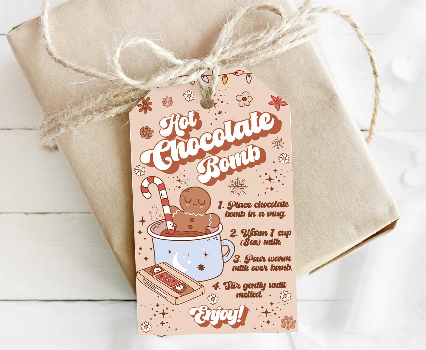 Groovy Hot cocoa bomb Tags | Retro Christmas Hot Chocolate Bomb Instructions Favor Tags - 112