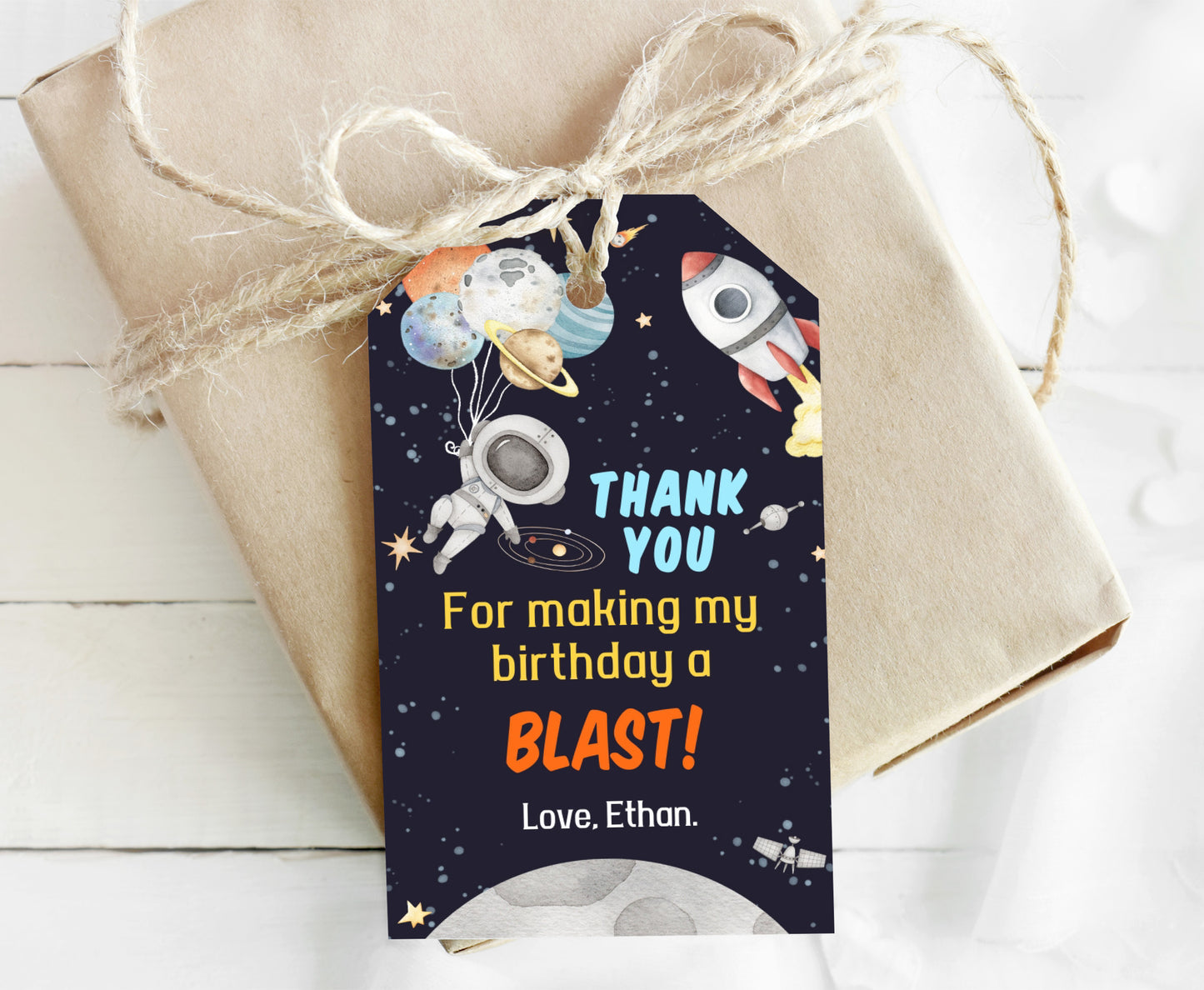 Editable Outer Space Thank You Tags | Space Birthday Party Favor Tags - 39C