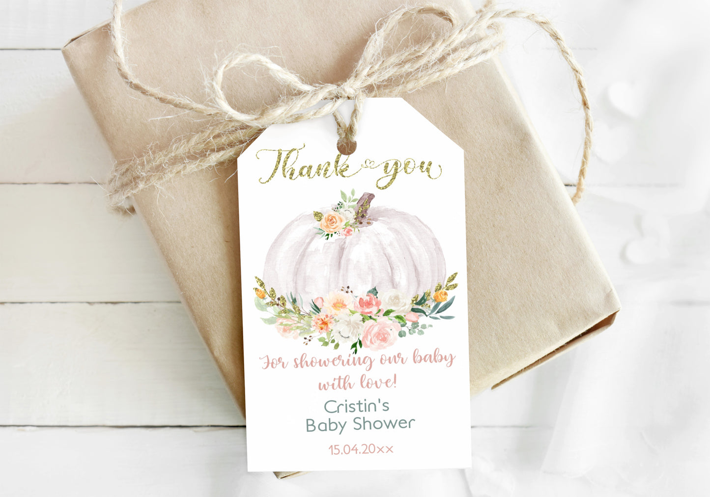 White Pumpkin Thank You Tag | Fall Baby Shower Favor Tags - 30H