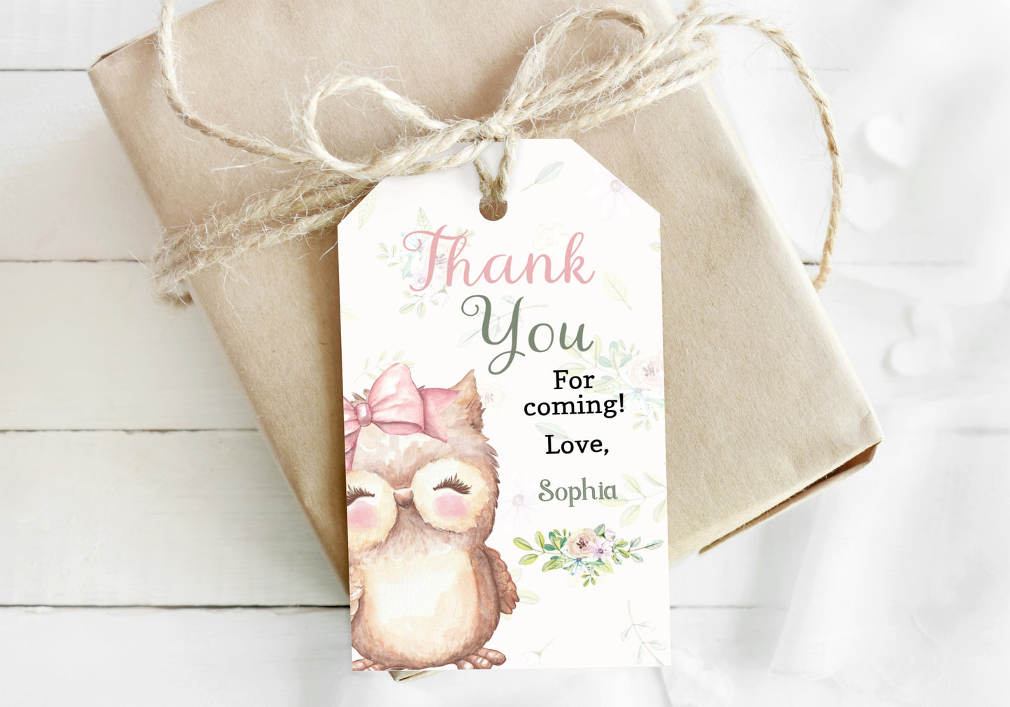 Owl Thank You Tags | Editable Girl Birthday Favor Tags - 78A