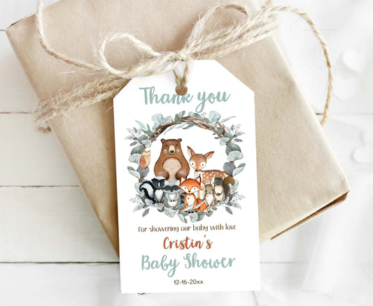 Editable Greenery Woodlanad Thank You Tags | Forest Baby Shower Favor Tags - 47J1