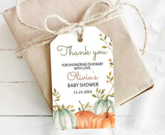 Pumpkin Thank You Tag | Editable Fall Baby Shower Favor Tags - 30O