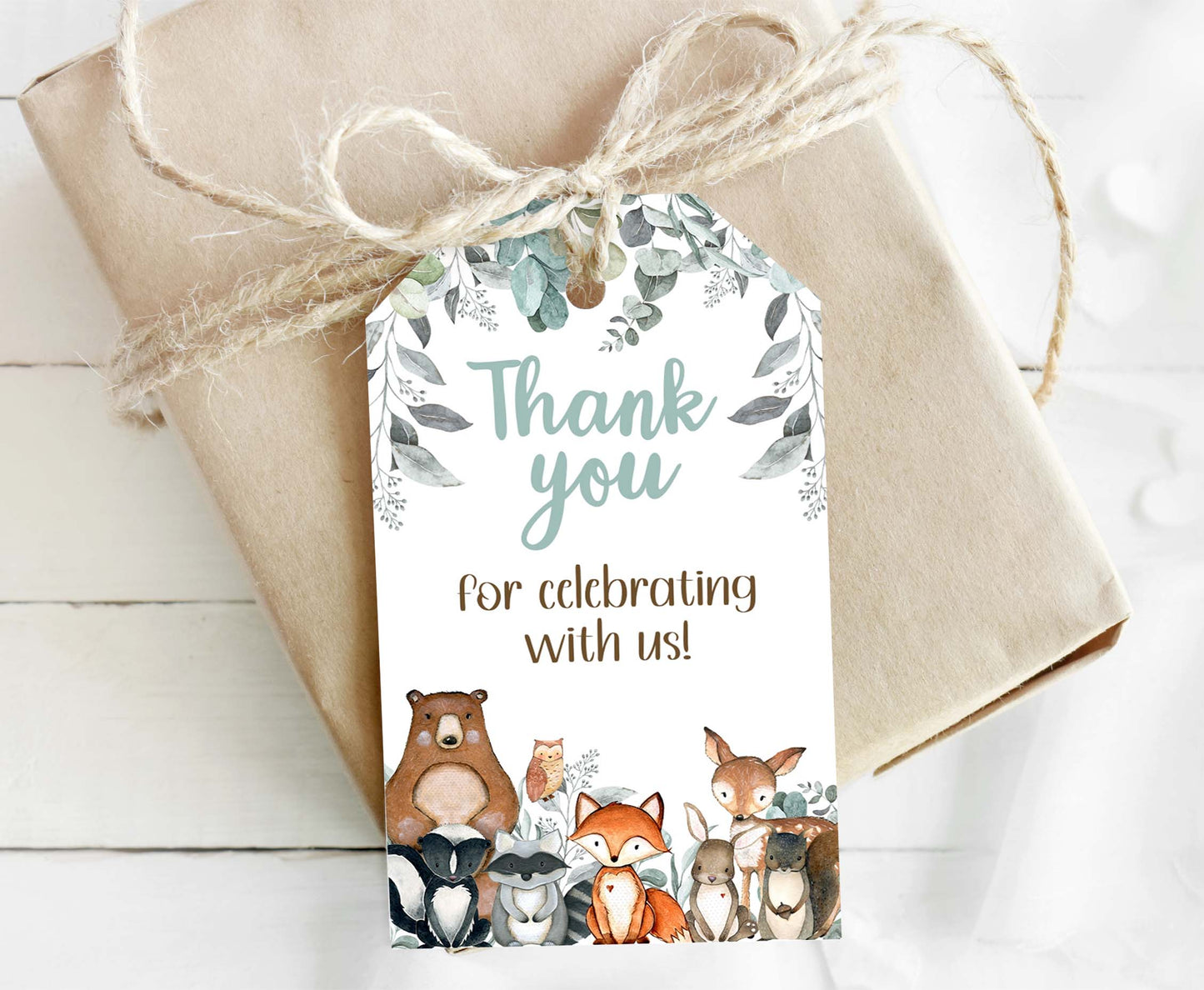 Greenery Woodland Thank You Tags |  Forest Birthday Party Favor Tags - 47J1