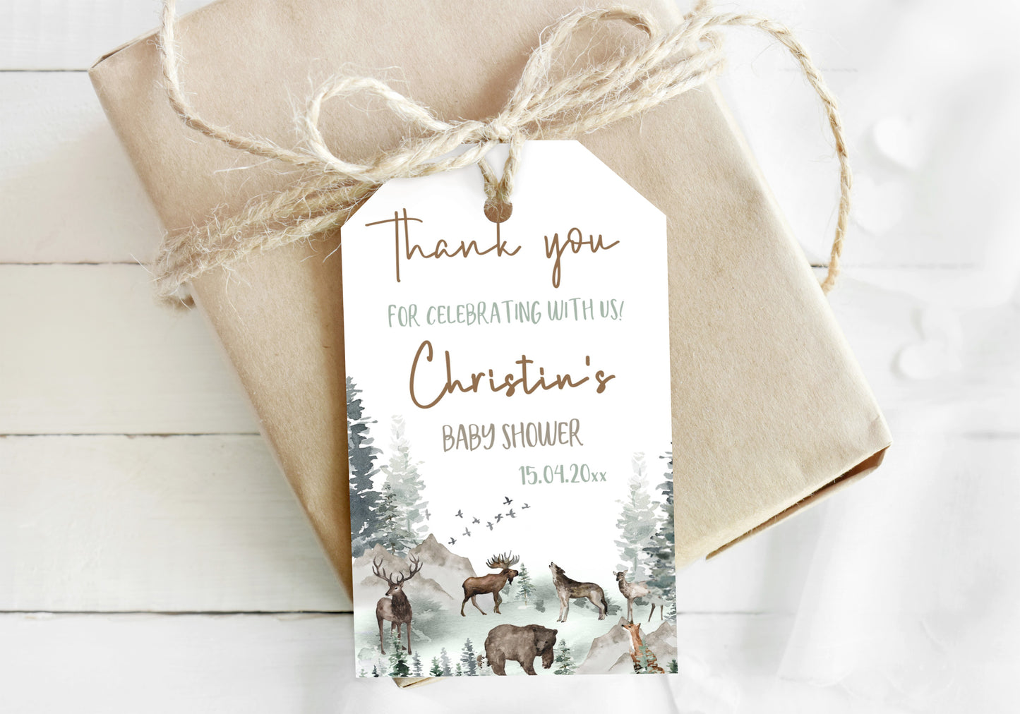 Woodland Thank you Tags | Woodland Baby Shower Favors Tags - 47H
