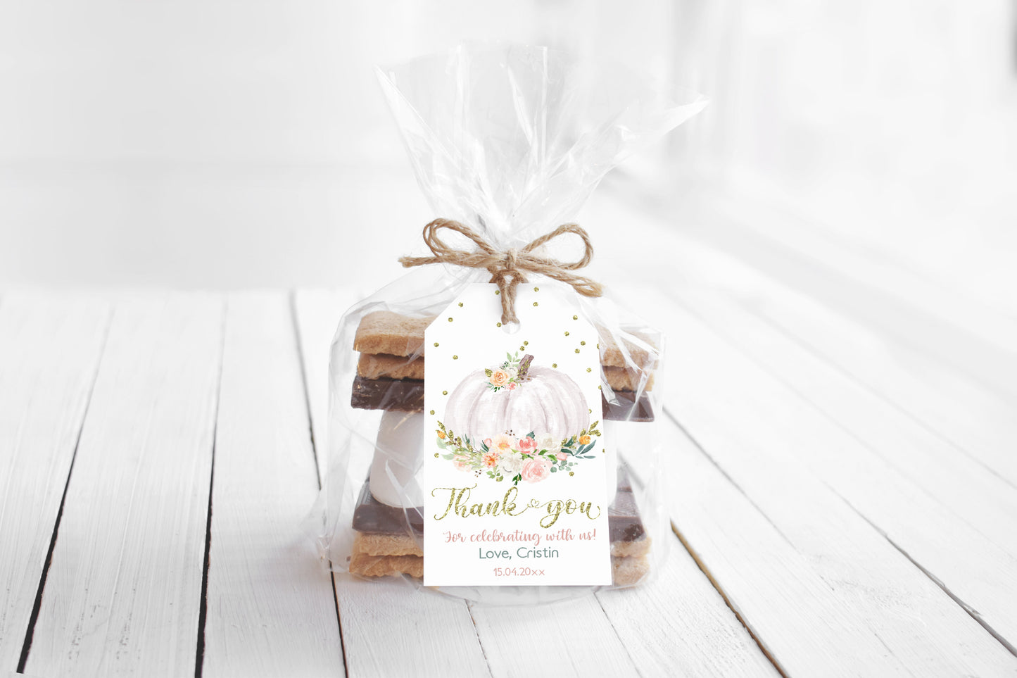 White and Gold Pumpkin Thank You Tag | Fall Baby Shower Favor Tags - 30H