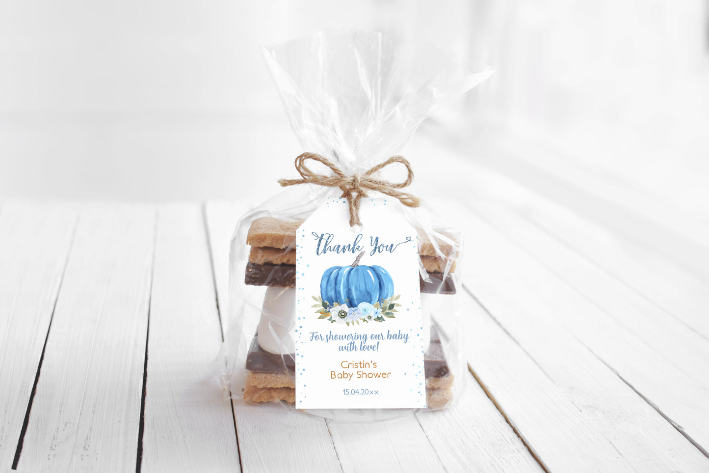 Blue Pumpkin Thank You Tag | Editable Fall Baby Shower Favor Tags - 30B