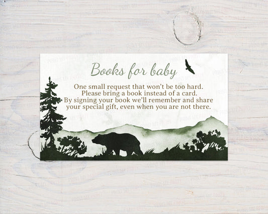 Forest Bear Books For Baby Request Card | Woodland Baby Shower Invitation insert - 47C