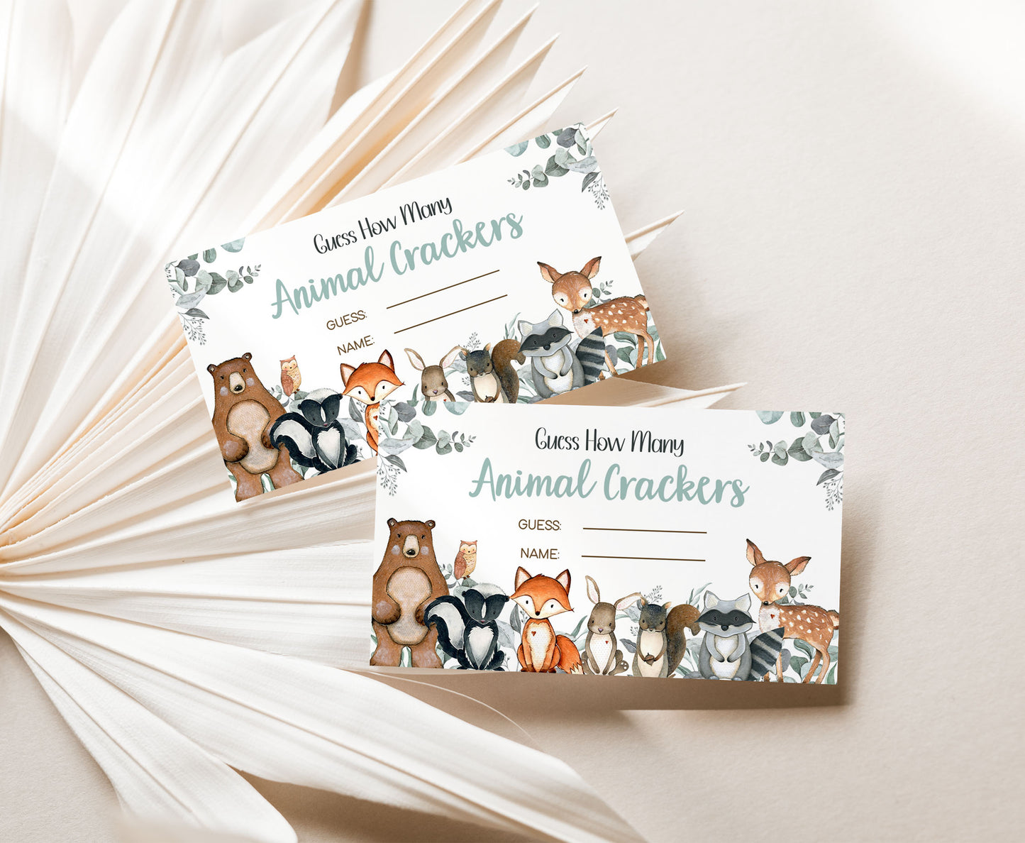 Guess How Many Animal Crackers Sign and Cards | Woodland Party Game - 47J1