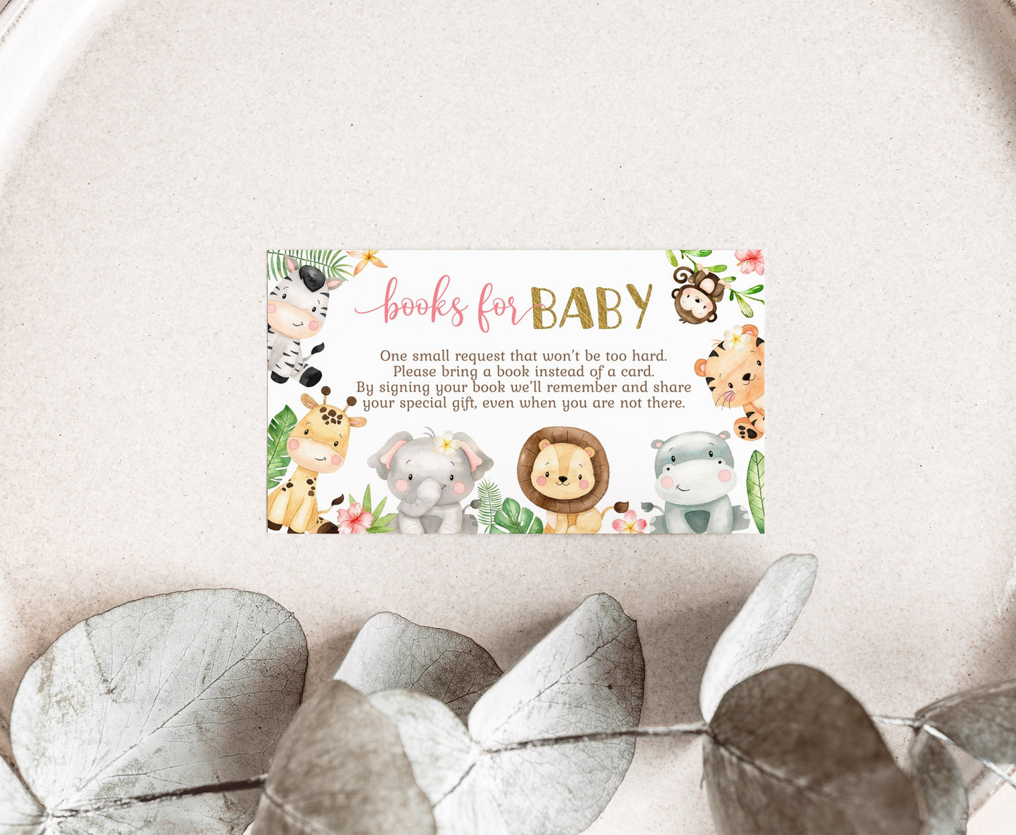 Safari Girl Books For Baby Request Card | Jungle Baby Shower Invitation insert - 35E