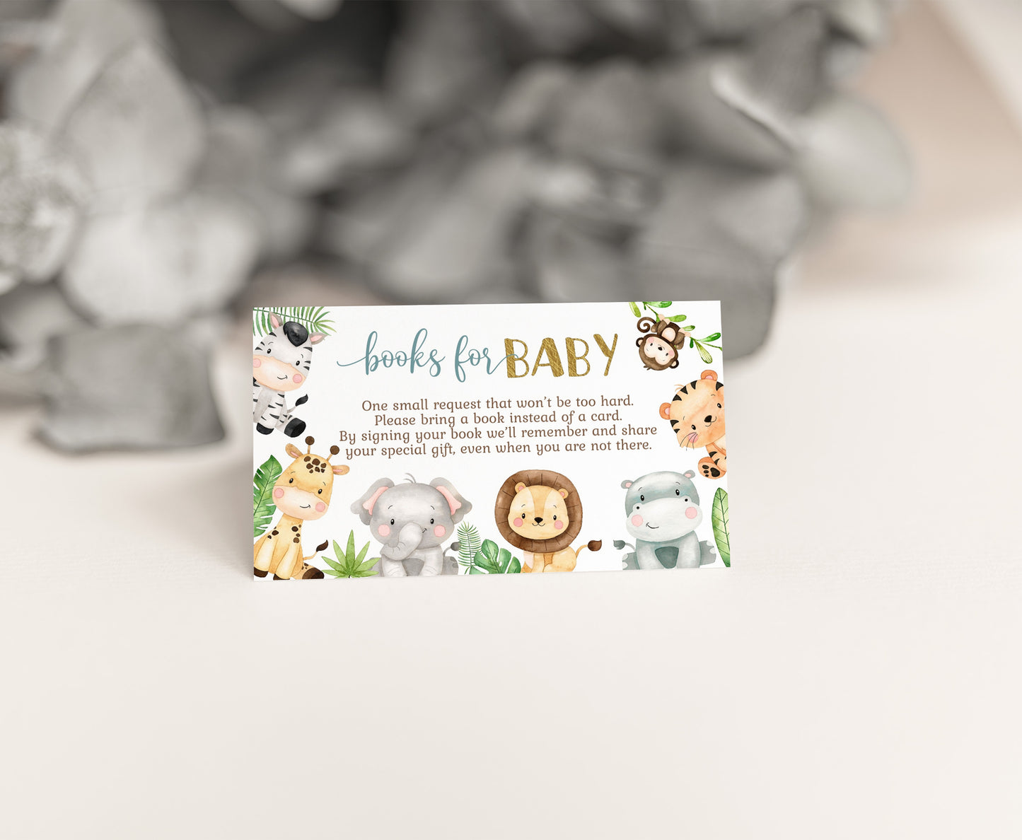 Safari Books For Baby Request Card | Jungle Baby Shower Invitation insert - 35E