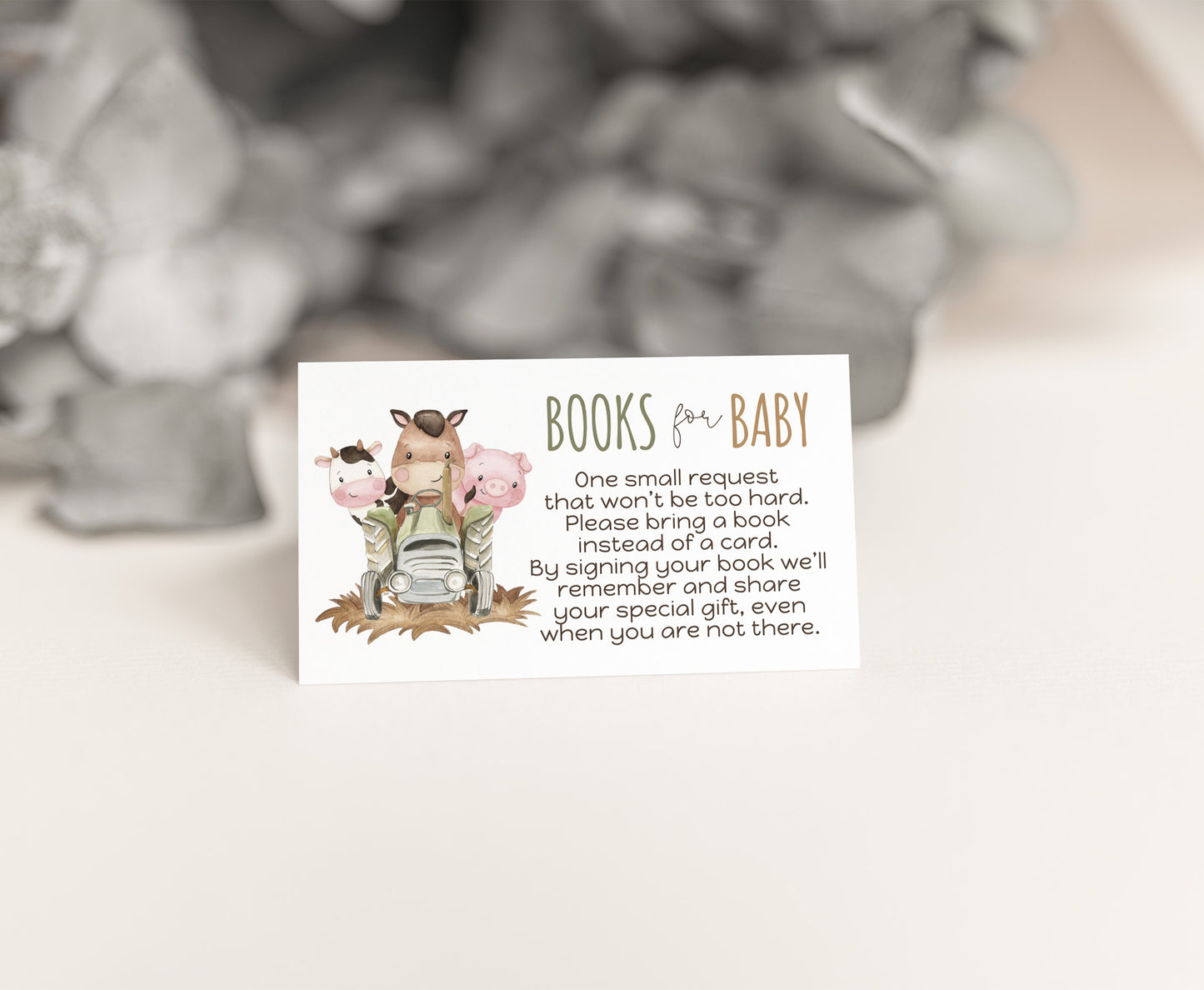 Farm Books For Baby Request Card | Barnyard Baby Shower Invitation insert - 11E