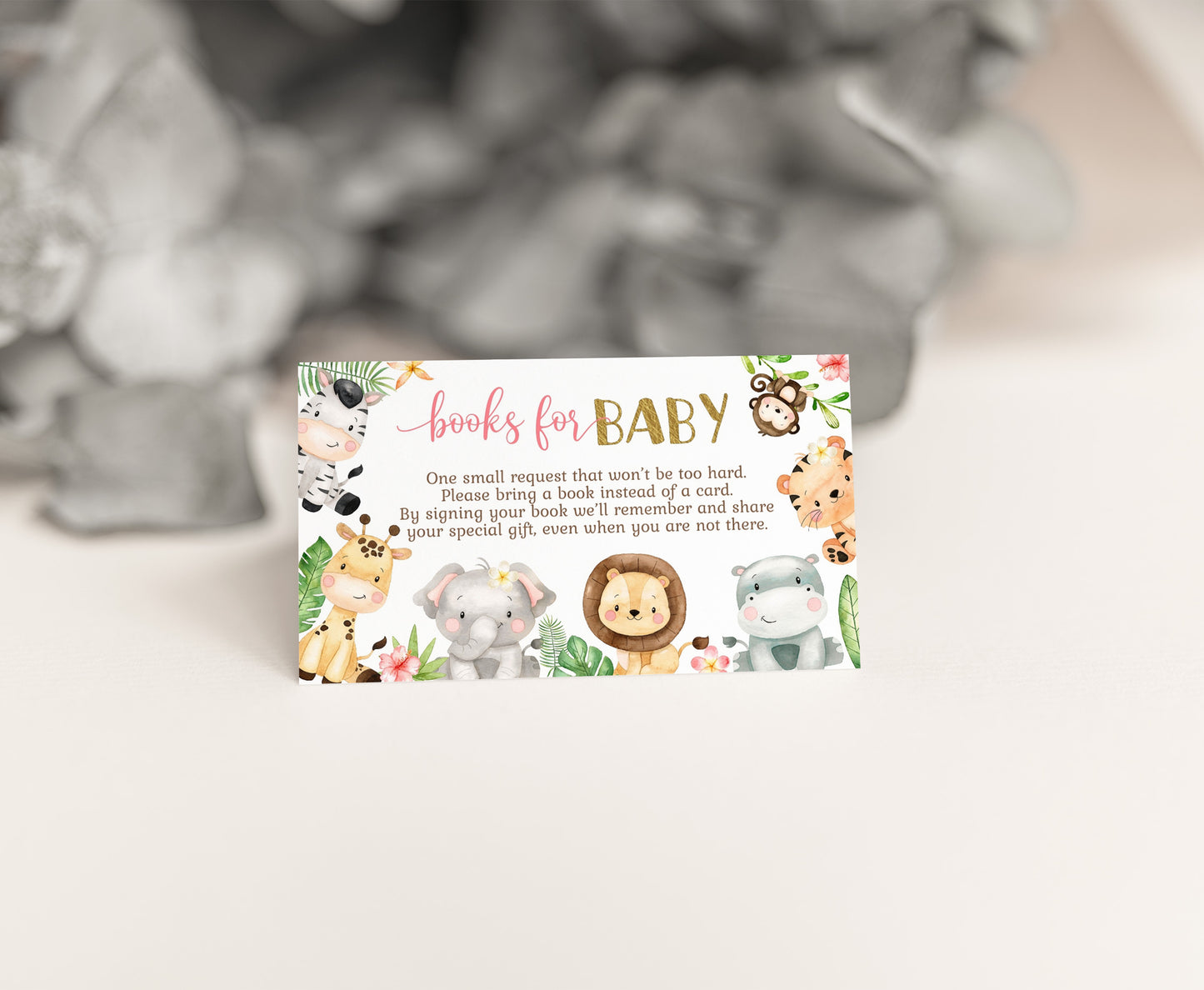Safari Girl Books For Baby Request Card | Jungle Baby Shower Invitation insert - 35E