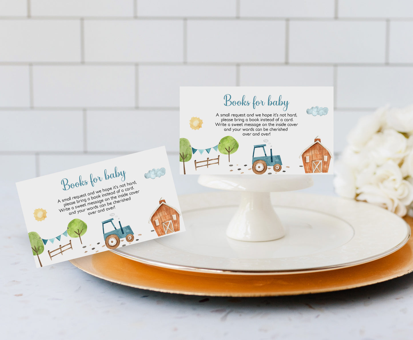 Tracor Books For Baby Request Card | Farm Baby Shower Invitation insert - 11F
