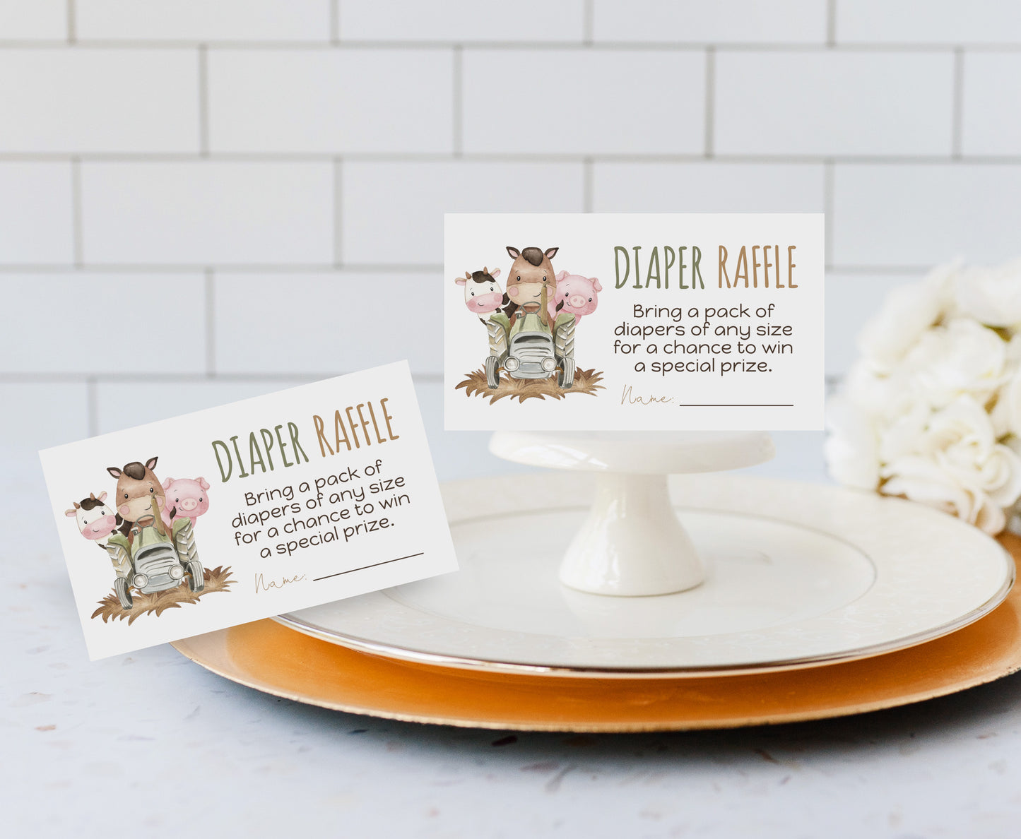 Farm Diaper Raffle Sign and Ticket Card | Farm Baby Shower Game Printable - 11E