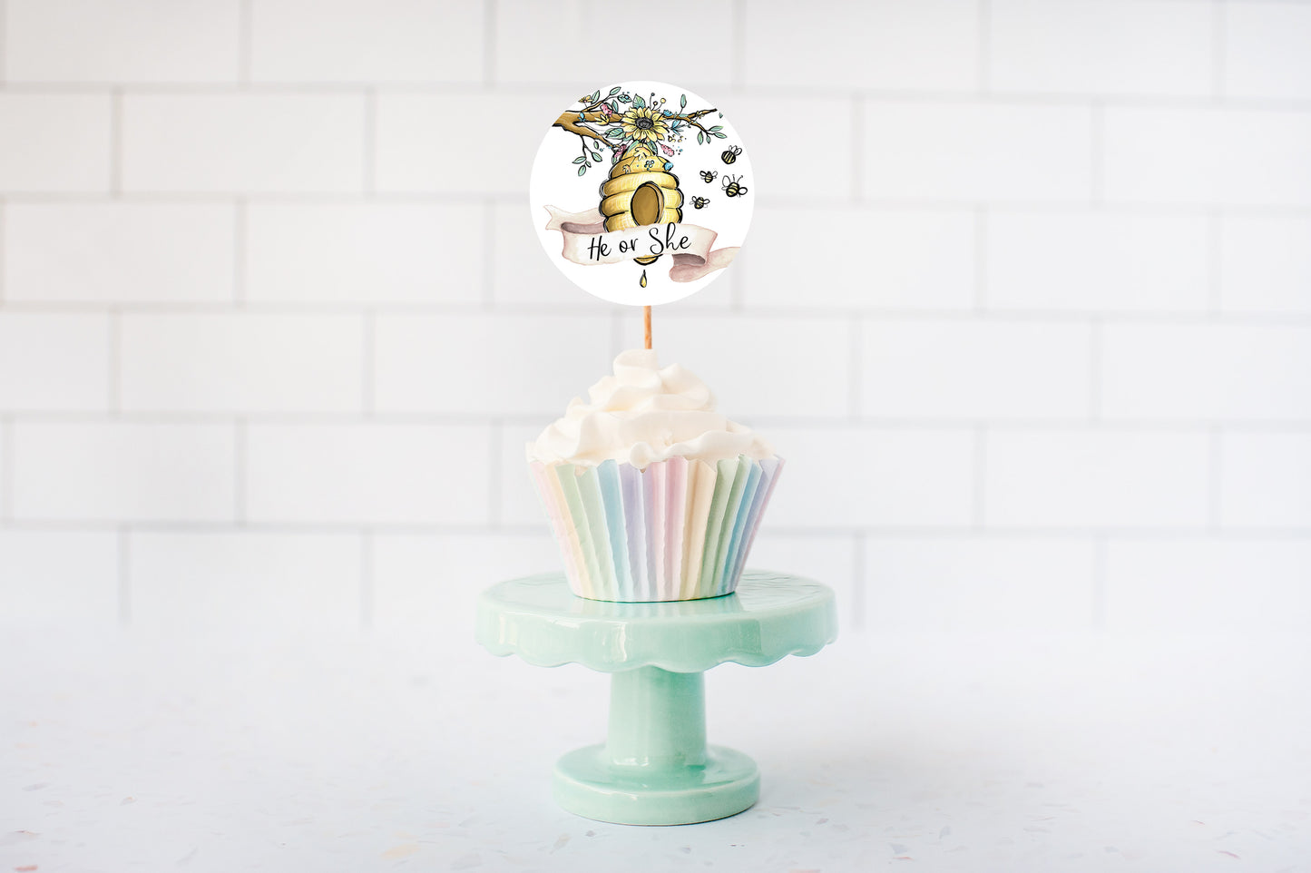 What Will Baby Bee Gender Reveal Cupcake Toppers | Bee He or She Cupcake Picks - 61A