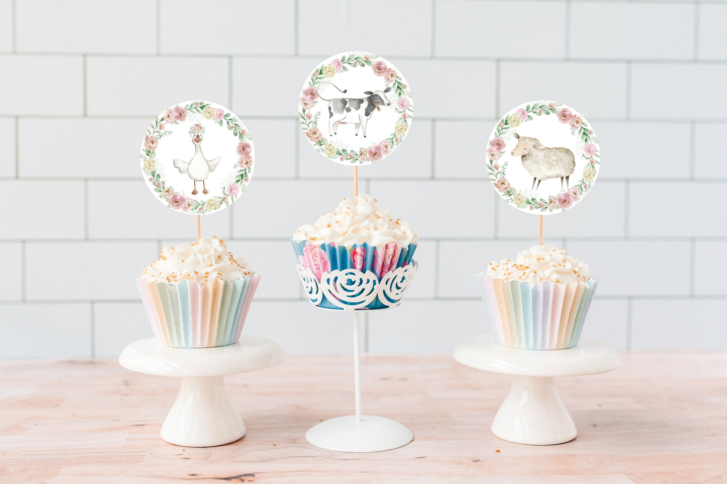 Floral Farm Cupcake Toppers | Girl Farm Themed Party Cupcake Picks - 11B