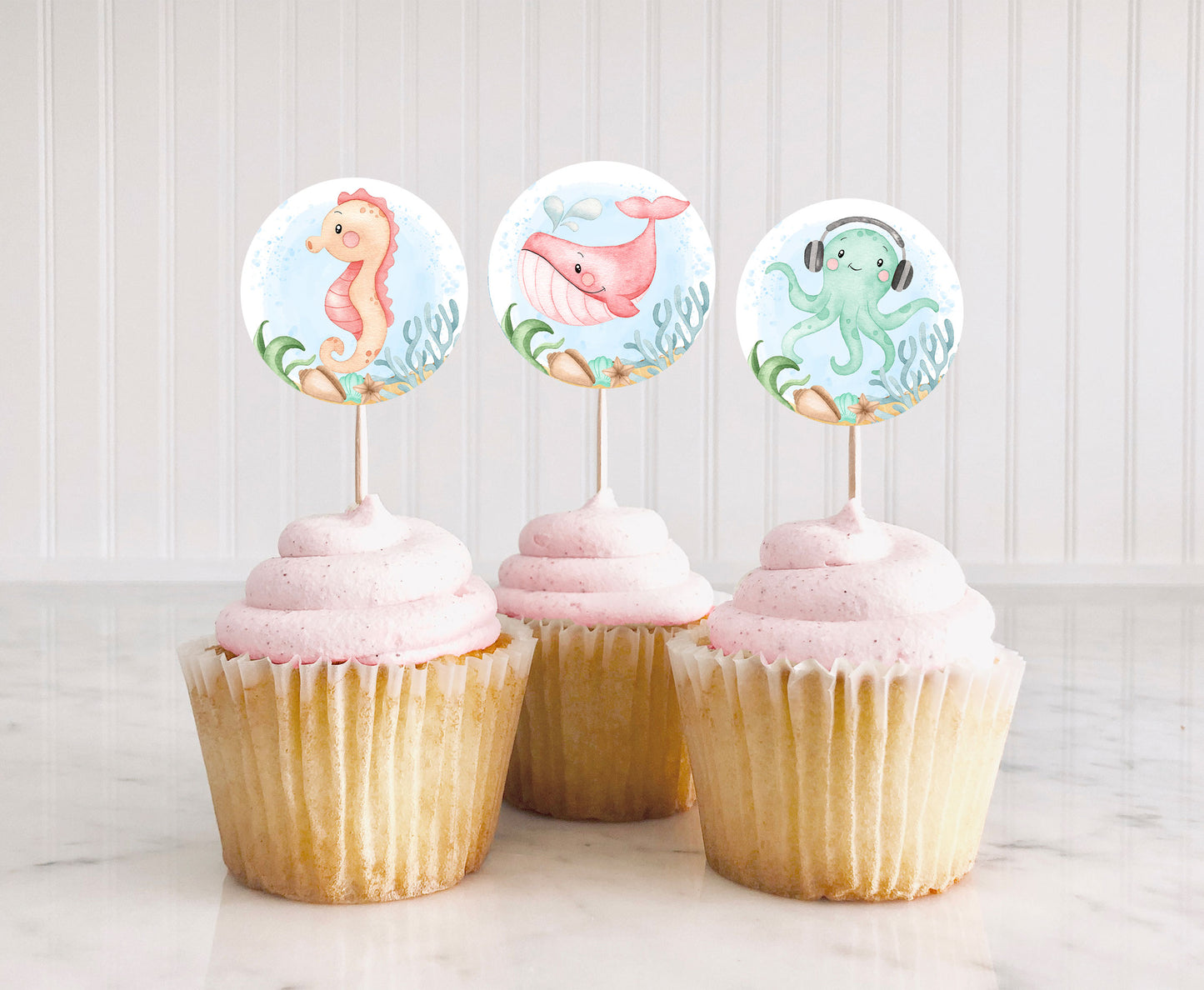 Girl Under the Sea Cupcake Toppers | Ocean Themed Party Decorations - 44A