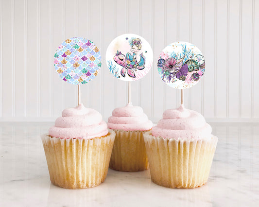 Mermaid Cupcake Toppers 2" | Mermaid Themed Party Decorations - 20B