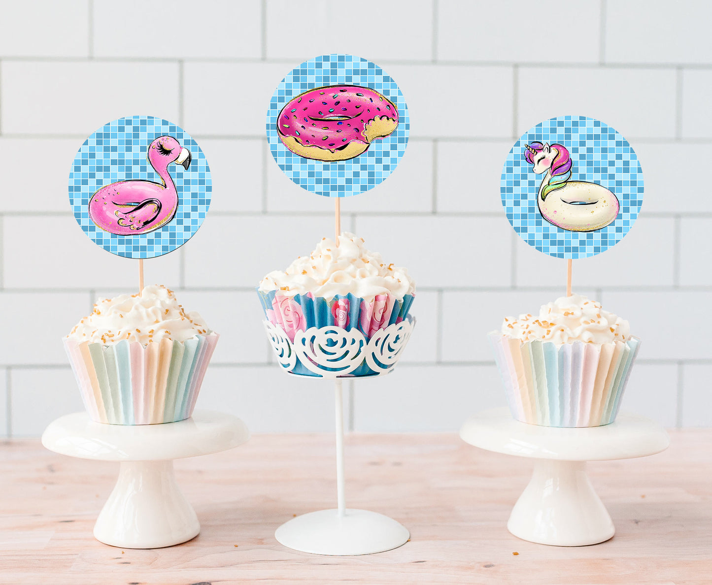Summer Cupcake Toppers | Swimming Pool Party Theme Decorations - 40C