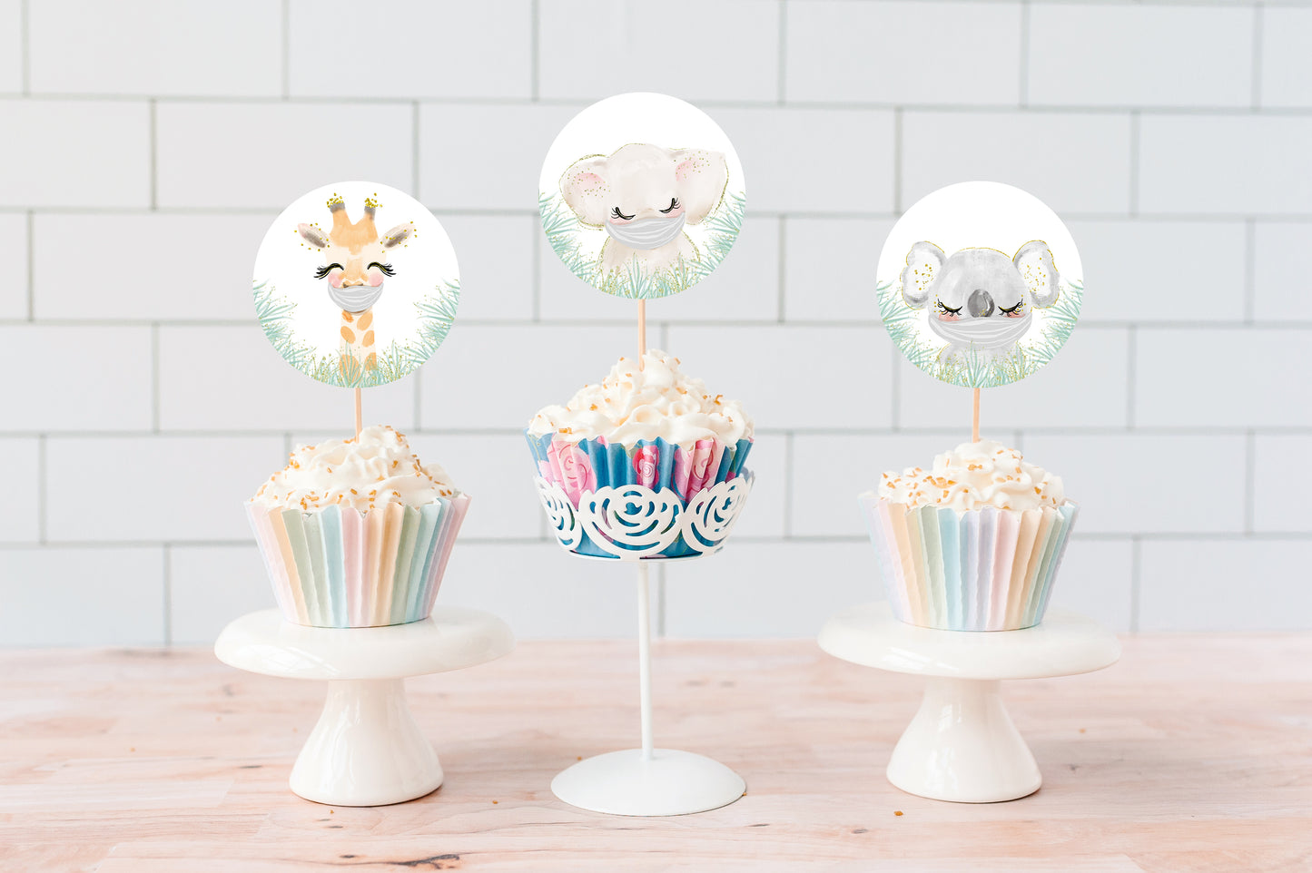 Safari With Mask Baby Shower Cupcake Toppers | Jungle Themed Cupcake Picks - 35D