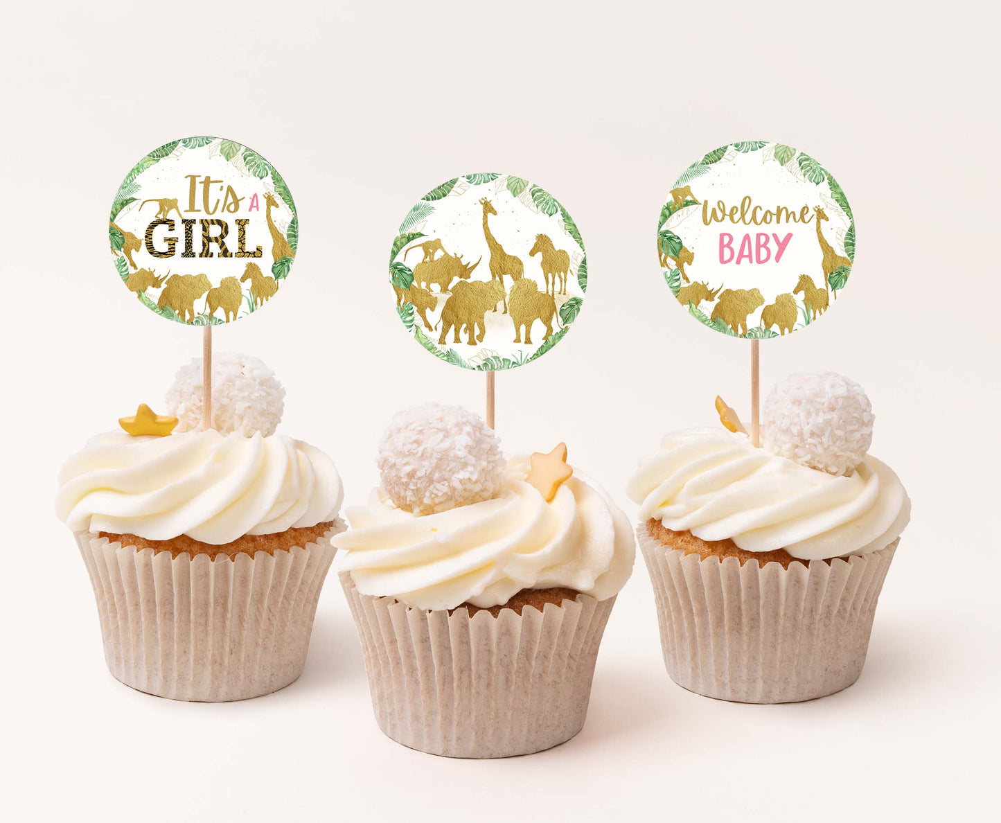 Safari It's a Girl Cupcake Toppers | Jungle Baby Shower Cupcake Picks - 35K