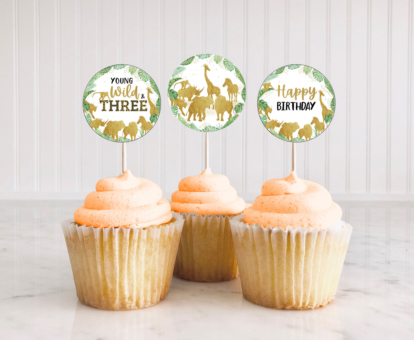Safari Young wild & three Cupcake Toppers | Jungle Themed Birthday Cupcake Picks - 35K