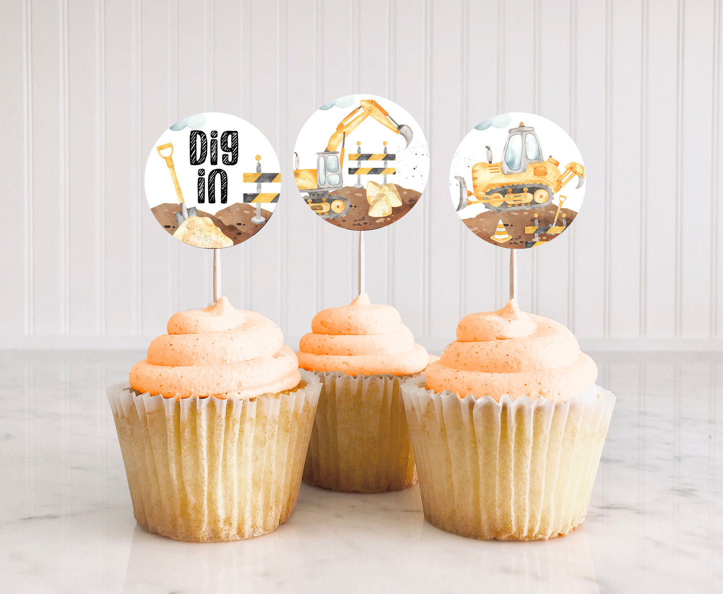 Construction Cupcake Toppers | Construction Themed Party Cupcake Picks - 07A