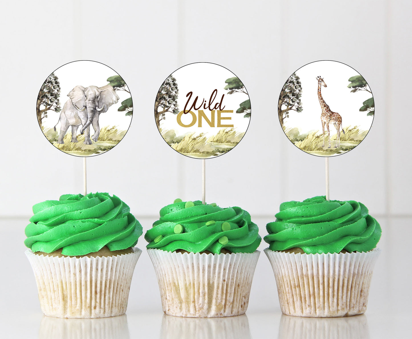 Wild One Safari Cupcake Toppers | Safari first Birthday Cupcake Picks - 35I