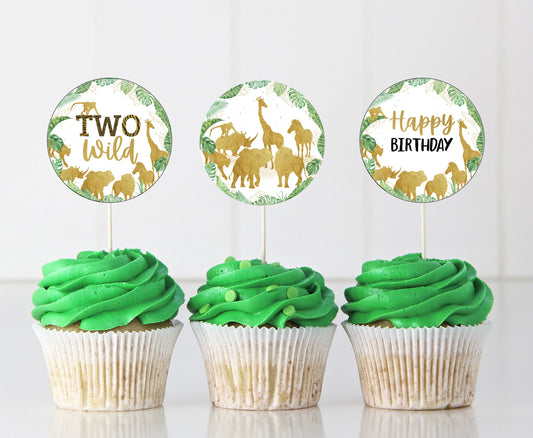 Safari Two wild Cupcake Toppers | Jungle Themed Birthday Cupcake Picks - 35K