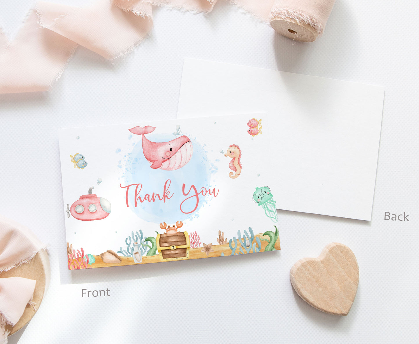 Girl Under the Sea Thank You Card | Ocean Party Printables  - 44A