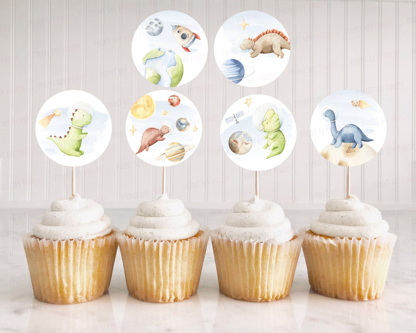 Space Dinosaurs Cupcake Toppers | Astronaut Themed Party Cupcake Picks - 39D