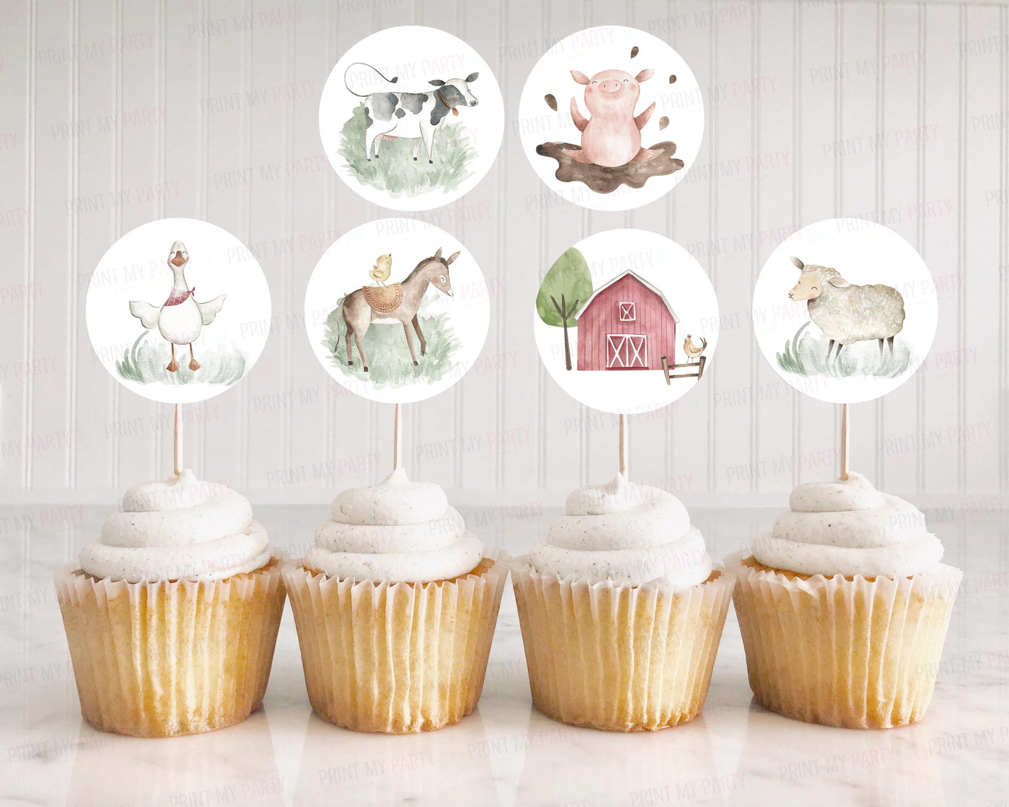 Farm Cupcake Toppers | Barnyard Themed Party Cupcake Picks - 11B