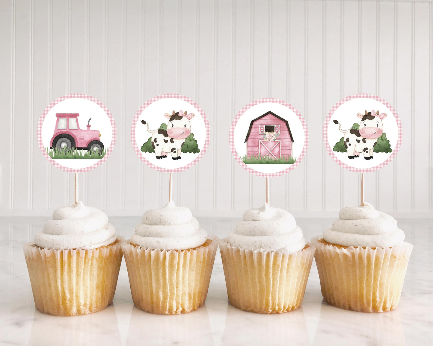 Pink Cow Cupcake Toppers | Girl Farm Themed Party Cupcake Picks - 11A