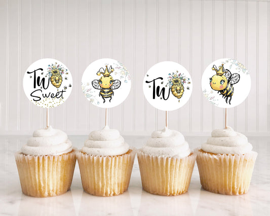 Bee 2nd Birthday Cupcake Toppers 2" | Bumble Bee Themed Party Decorations - 61A