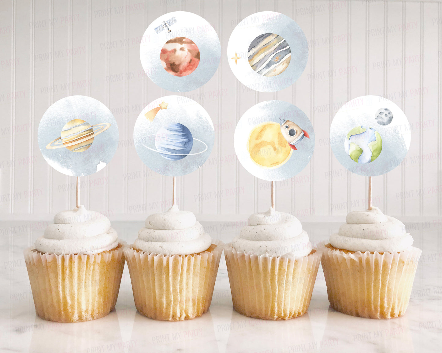 Outer Space Cupcake Toppers | Astronaut Themed Party Cupcake Picks - 39B