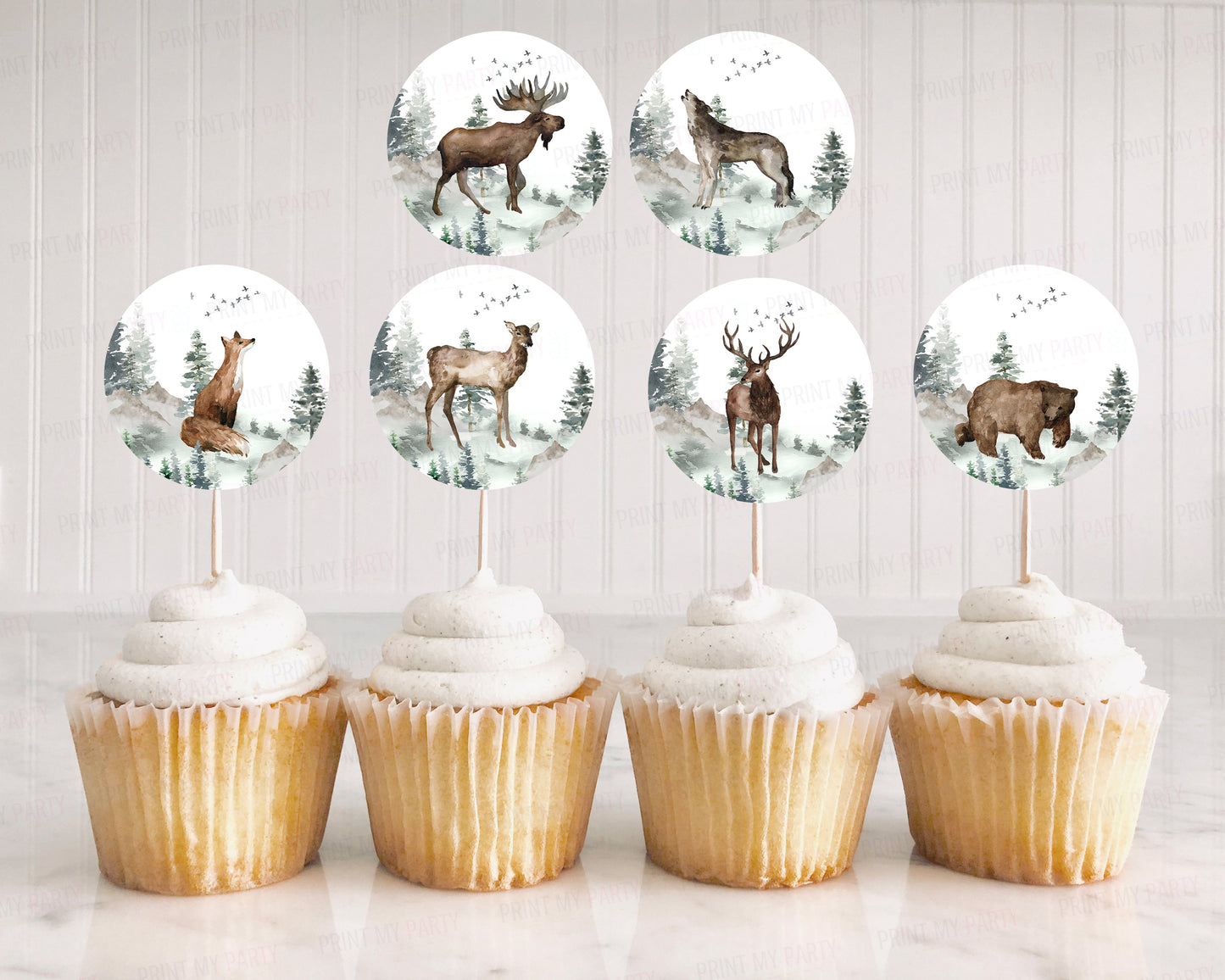 Woodland Animals Cupcake Toppers | Forest Themed Party Cupcake Picks - 47H