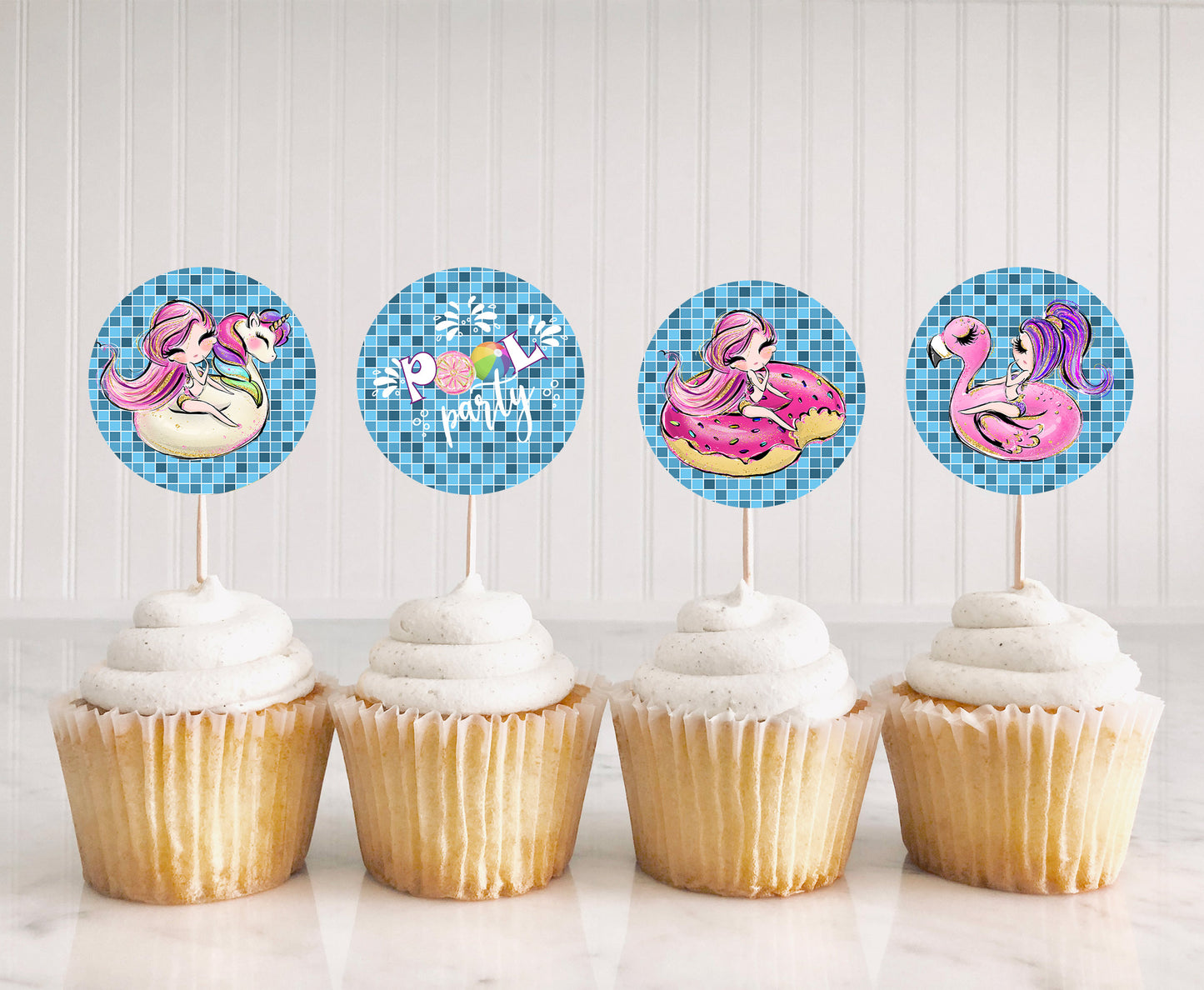 Pool Party Cupcake Toppers | Summer Birthday Party Theme Decorations - 40C