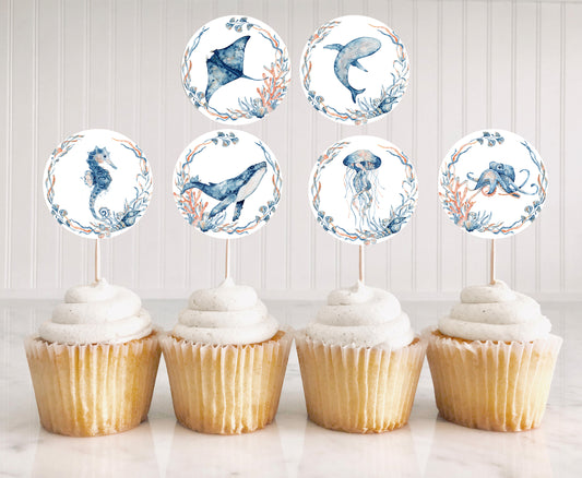 Whale Cupcake Toppers | Under the sea Party Cupcake Picks - 44C