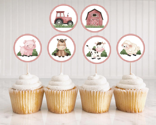 Farm Cupcake Toppers | Barnyard Themed Party Cupcake Picks - 11A