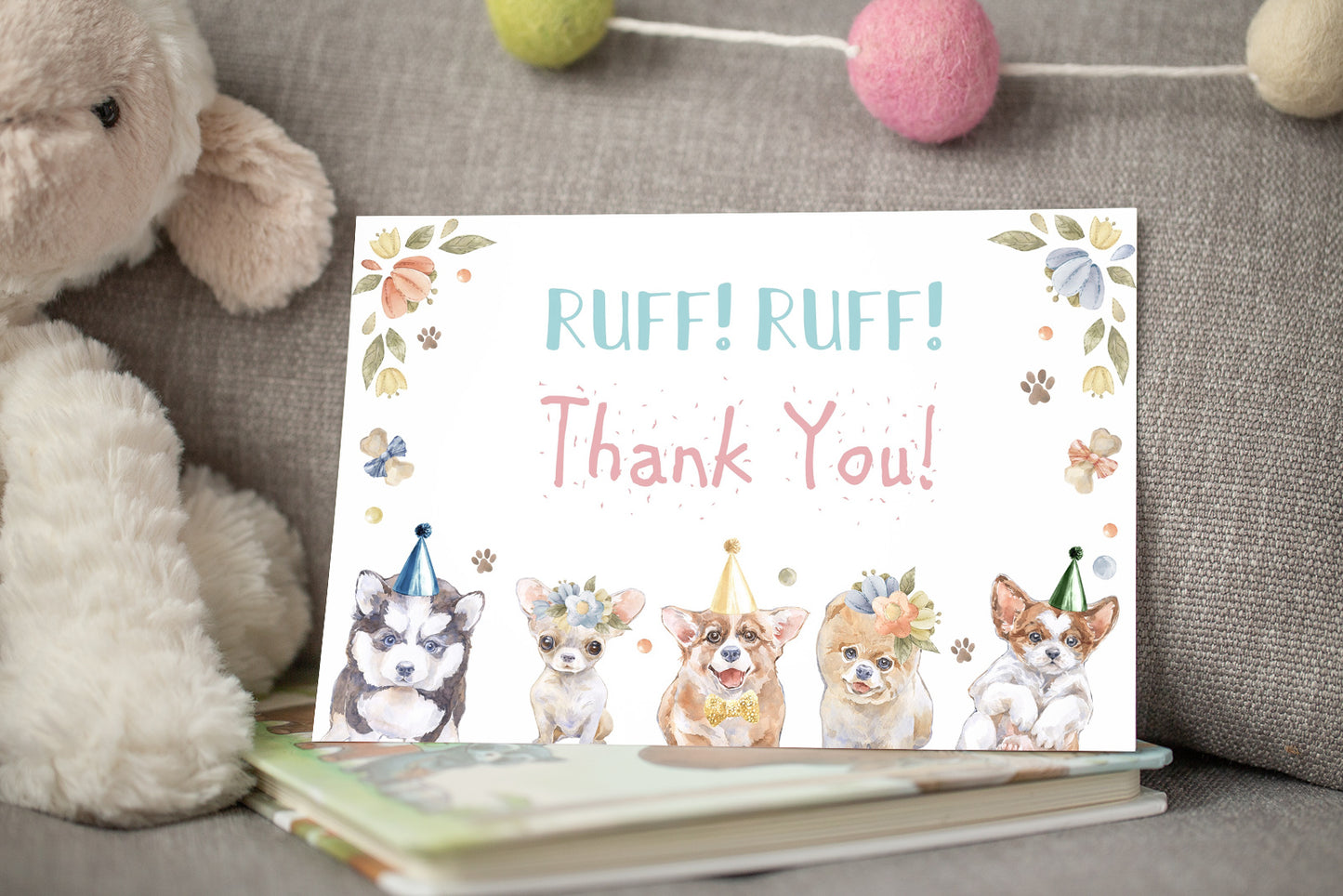 Girl Dog Thank You Card | Puppy Birthday Party Printables - 72A