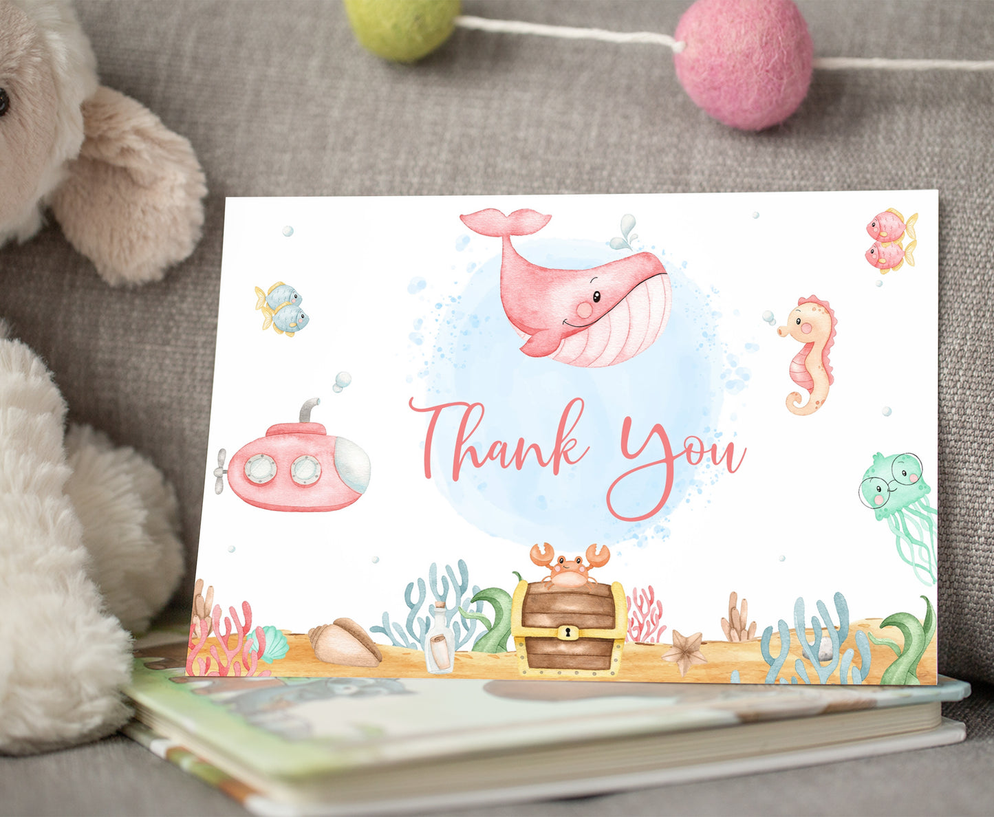 Girl Under the Sea Thank You Card | Ocean Party Printables  - 44A