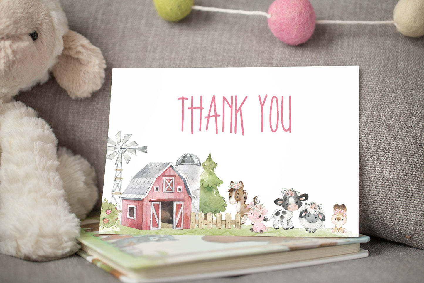 Girl Farm Thank You Card | Floral Barnyard Party Printables  - 11C1