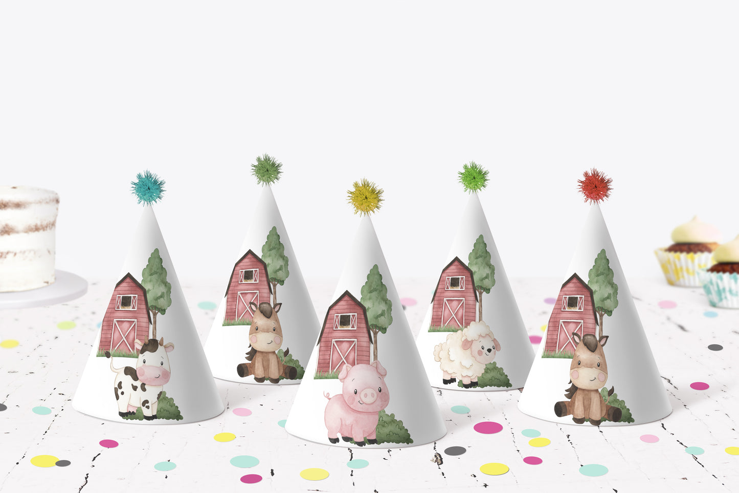 Farm Birthday Party Hats | Barnyard Themed Party Decorations - 11A
